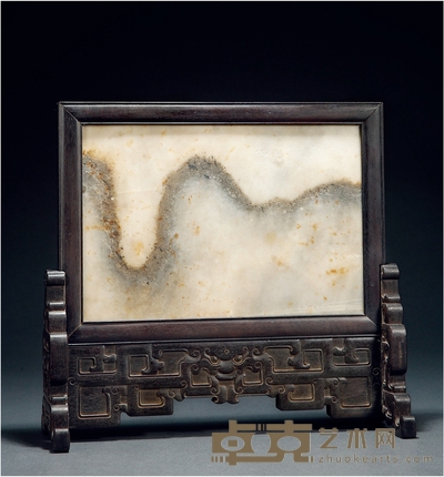 清·紫檀嵌云石插屏 高:29.8cm 长:31.9cm 宽:12cm
