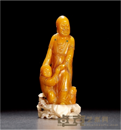 清·寿山石雕罗汉像 带座高：12.2cm 高:10.5cm
