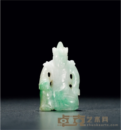 清·翡翠雕地藏王菩萨小像 高：5.4cm