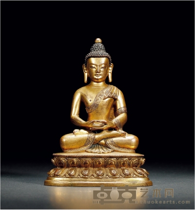 清·铜鎏金阿弥陀佛像 高：15.8cm