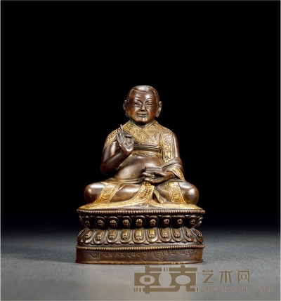 清·铜鎏金上师佛像 高：10cm