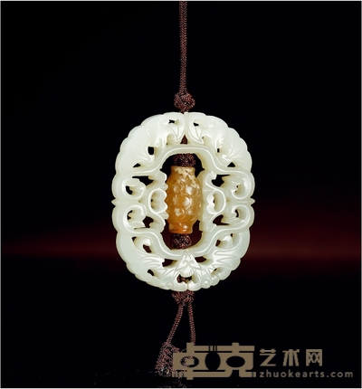 清·白玉镂雕福纹宝瓶转心佩 长:5.2cm 宽:4.2cm