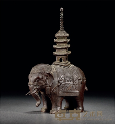 清·铜制吉象驮塔香薰 高:20cm