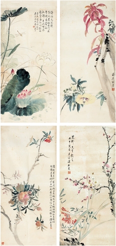 潘君诺  花卉四屏