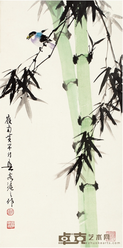 黄幻吾 竹雀图 66×33cm