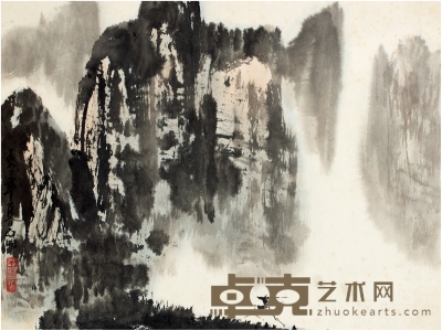 亚明   松山云霭图 44.5×33cm