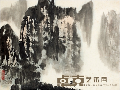 亚明 松山云霭图 44.5×33cm