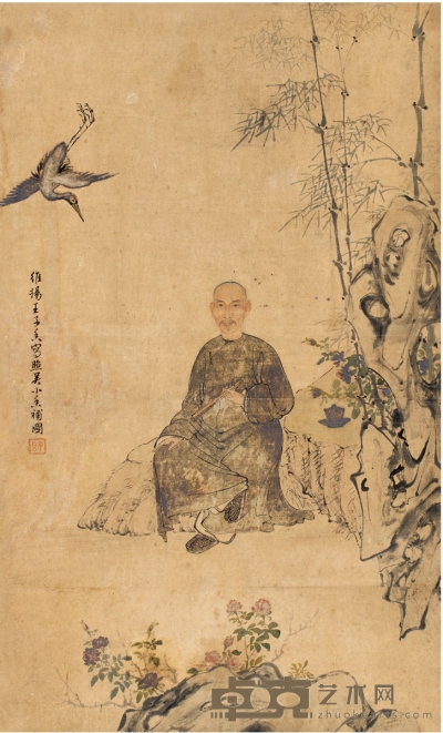王子香 、吴小香   人物竹石图 58.5×35cm