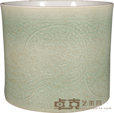 清·康熙青釉印花笔筒 D:29.5cm H:16.5cm