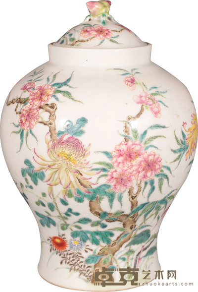 民国·粉彩花卉纹盖罐 H:22cm