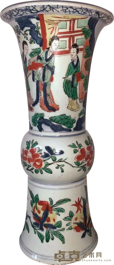 清·顺治五彩蟾宫折桂图花觚 D：38.8cm