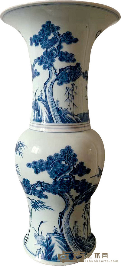 清·康熙青花岁寒三友凤尾尊 H:45.5cm