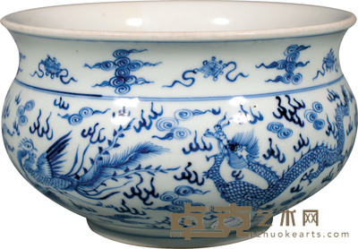 清·雍正青花龙凤纹炉 D:21cm H:13cm