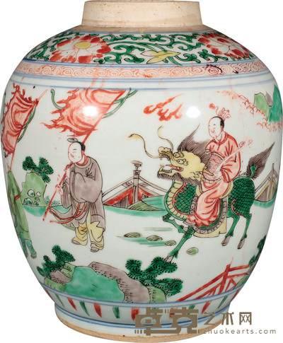 清·康熙五彩人物罐 D：28cm H：12.5cm