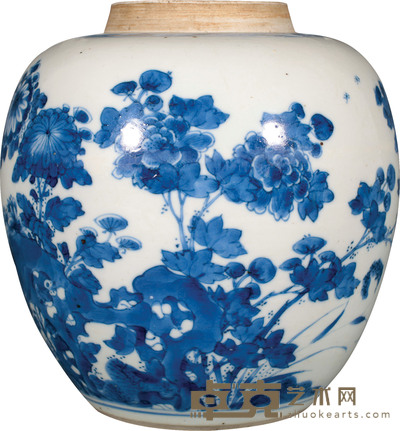 清·康熙青花花卉纹罐 H：17.5cm