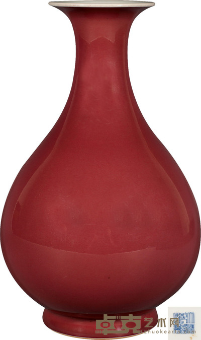 清·乾隆红釉玉壶春瓶 H:20.5cm