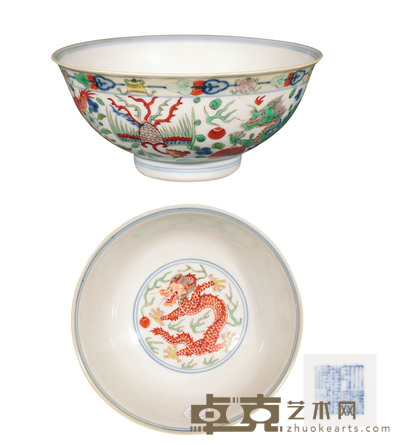 清·乾隆五彩龙凤纹碗 D：14.8cm H：6.6cm