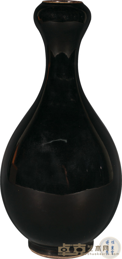 清·乌金釉蒜头瓶 D:45cm