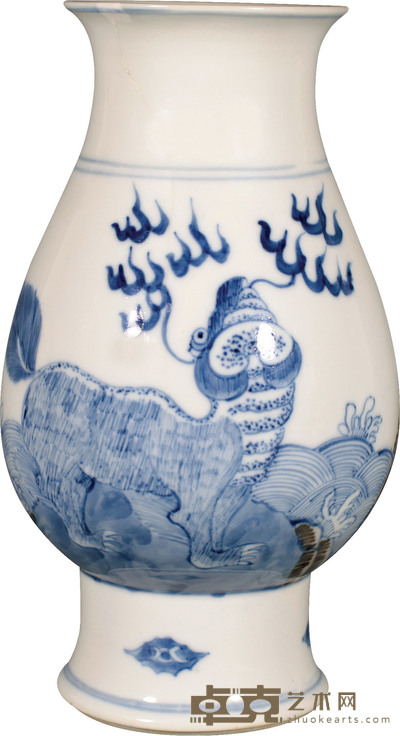 清·青花海水瑞兽纹尊 H：18.5cm