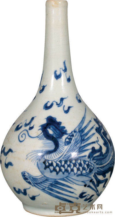 清·雍正青花凤纹椎把瓶 H：17cm