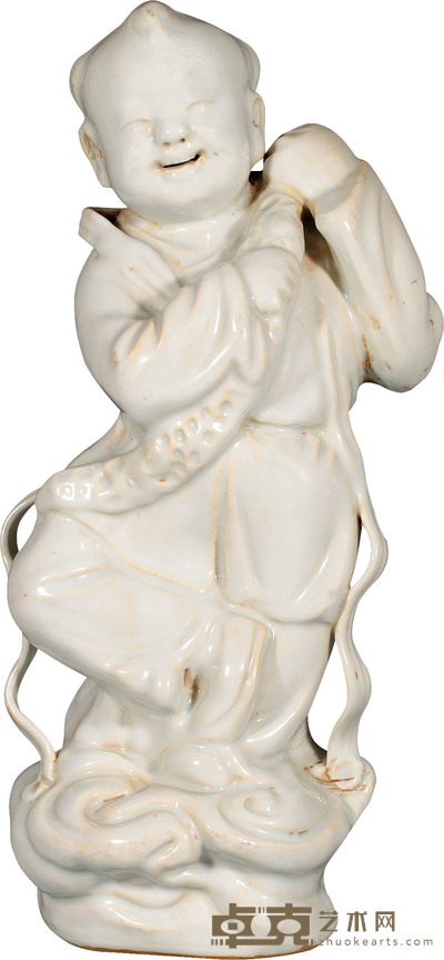 五六七年代·白釉瓷塑童子持荷 H：34cm