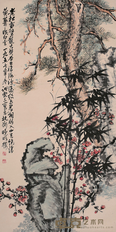 诸乐三  松竹梅寿图 137cm×68cm  约 8.4 平尺