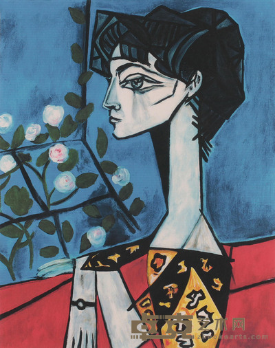 毕加索 带花的杰奎琳·罗克肖像画 51cm×33cm 约 1.5 平尺