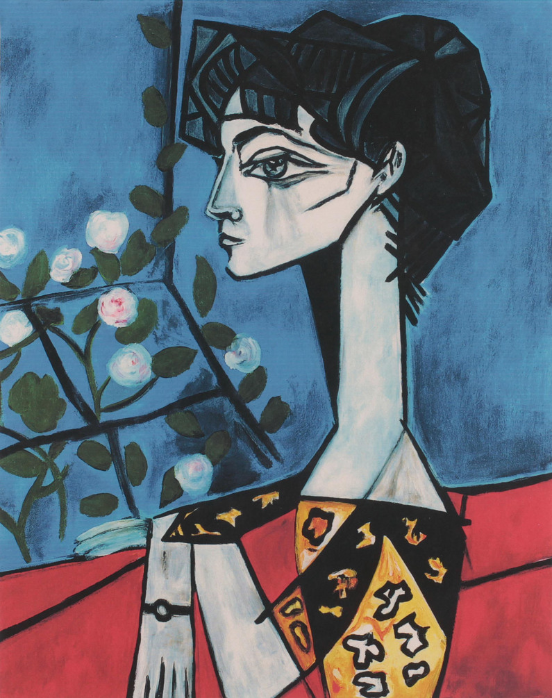 毕加索  带花的杰奎琳·罗克肖像画
