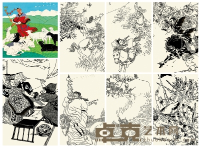贺友直 《中国历史故事》 插图原稿六帧 30×30cm  19.5×12.6cm×6