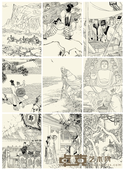 陈惠冠《中国旅行家的故事》插图原稿十六帧 尺寸不一