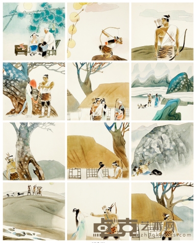 刘大为《中秋节的故事》连环画原稿二十二帧 20.6×22.4cm×22