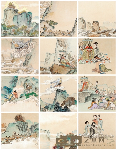 杨永青《三门峡的传说》连环画原稿二十二帧 22.5×52.5cm 25.5×26cm×21