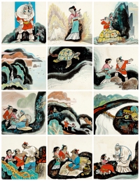 王金泰《崂山的传说》连环画插图原稿二十三帧