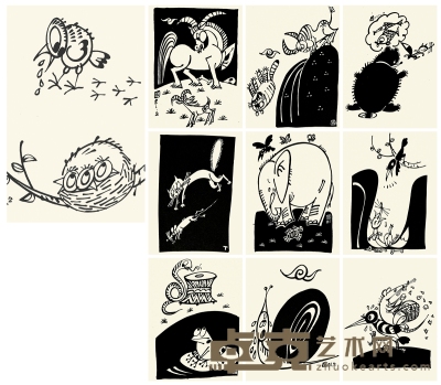 詹 同《动物童话》插图原稿二十四帧 25.5×19cm×24