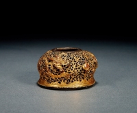 清·铜鎏金镂雕双龙戏珠水盂