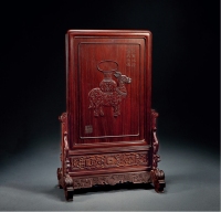 清·安岐旧藏款红木浮雕博古图屏插屏