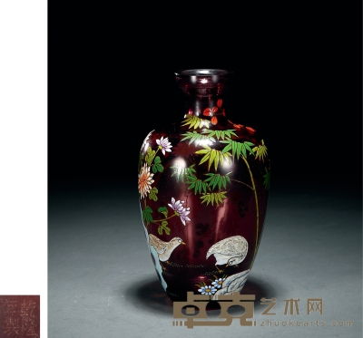 清·料画珐琅花卉纹瓶  高：19.8cm