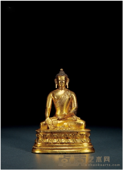 蒙古17-18世纪·铜鎏金宝生佛 高：10.7cm