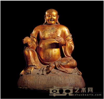 元·木胎漆金夹纻弥勒佛像 高：47.5cm
