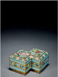 清·掐丝珐琅牡丹纹方胜多层盖盒
