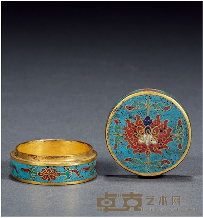 明·景泰年制款掐丝珐琅香盒 高：2.2cm 直径：4.4cm