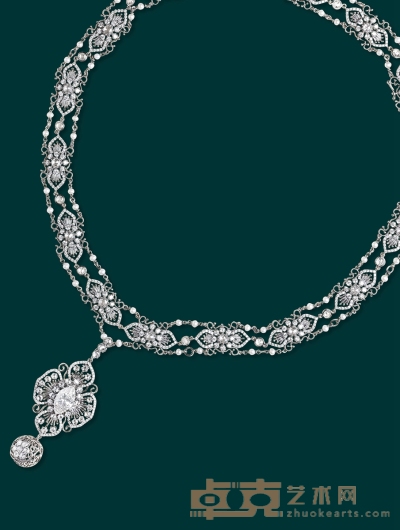 金镶2.55克拉马眼形钻石配淡水珍珠项链 