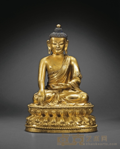 十五世纪·铜鎏金释迦牟尼坐像 高：37cm