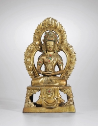 清乾隆·铜鎏金「庚寅」款无量寿佛坐像