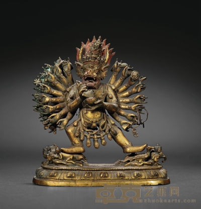 清康熙·铜鎏金大威德金刚立像 高：16.3cm