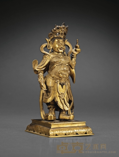 明·铜鎏金天王立像 高：17cm