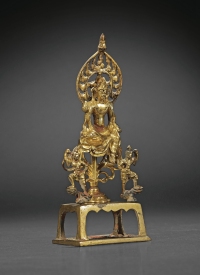 唐·铜鎏金菩萨坐像一组三件