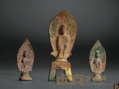 北魏·铜鎏金释迦立像一组 高：11cm 6.6cm 6.7cm