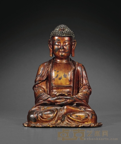 清·铜漆红阿弥陀佛坐像 高：22.7cm