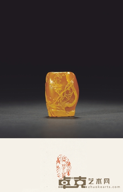 寿山鹿目田石梅石薄意随形章  2.6×2.8×4.1cm；49.7g